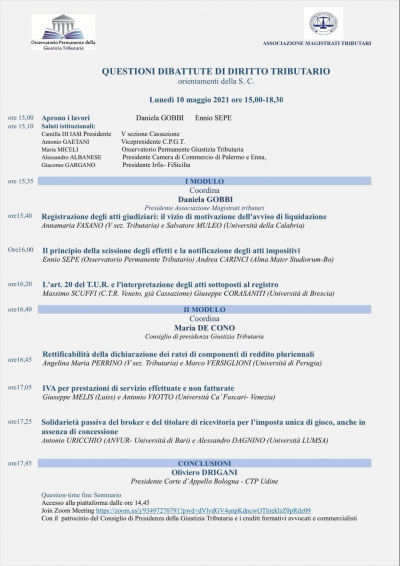 webinar "Questioni dibattute di Diritto Tributario"